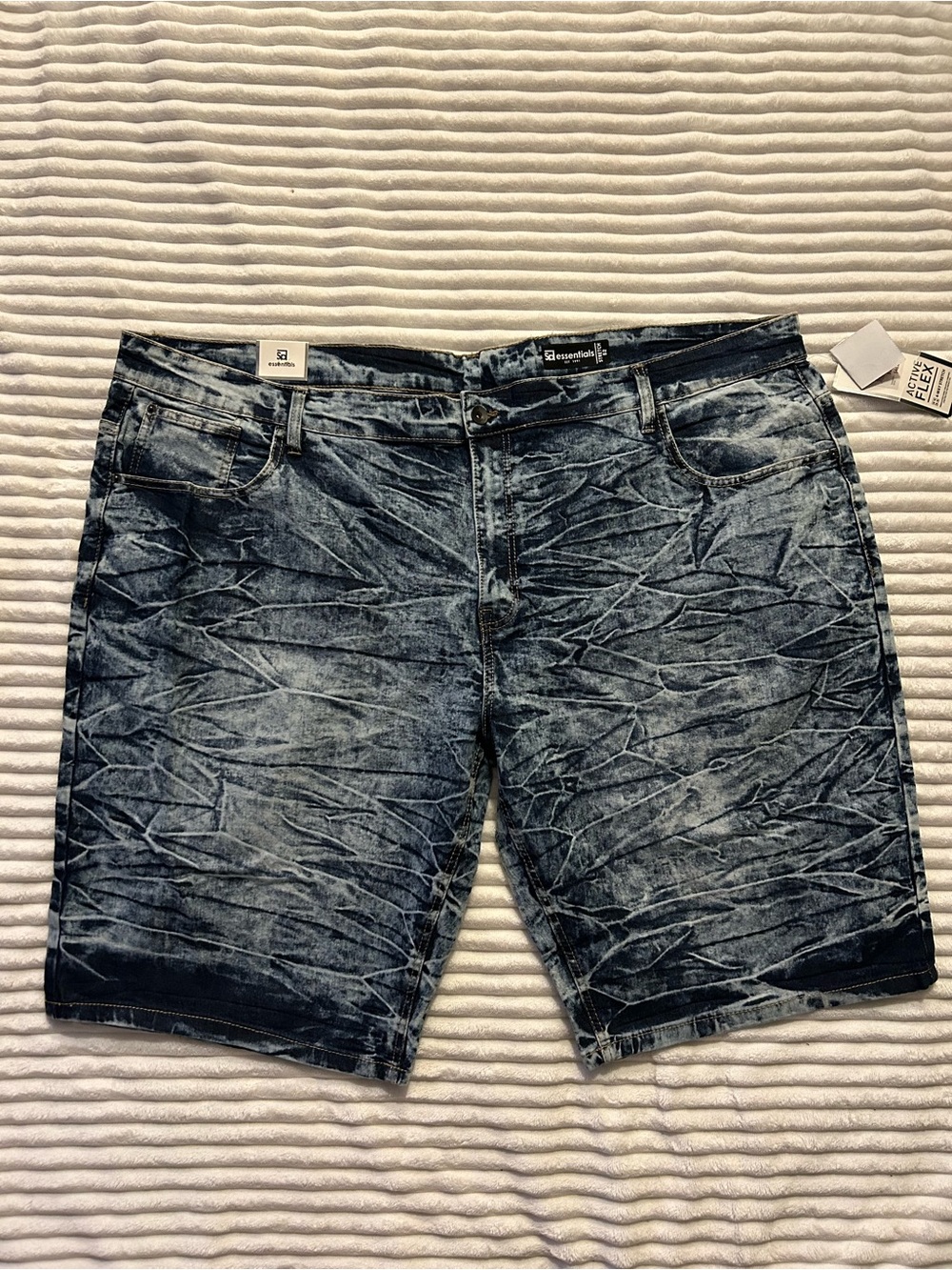 Essentials Washed Crinkle Blue Denim Shorts